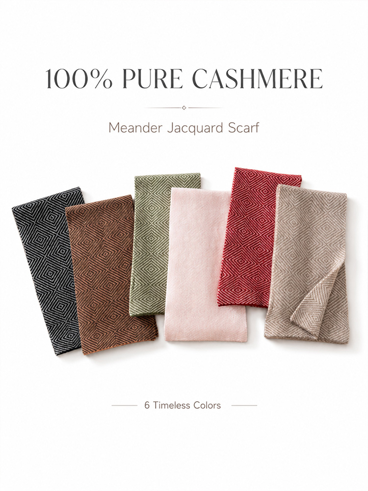 Muffler Men Wool - Sciarpa 100% Cashmere Jacquard, Doppio Strato
